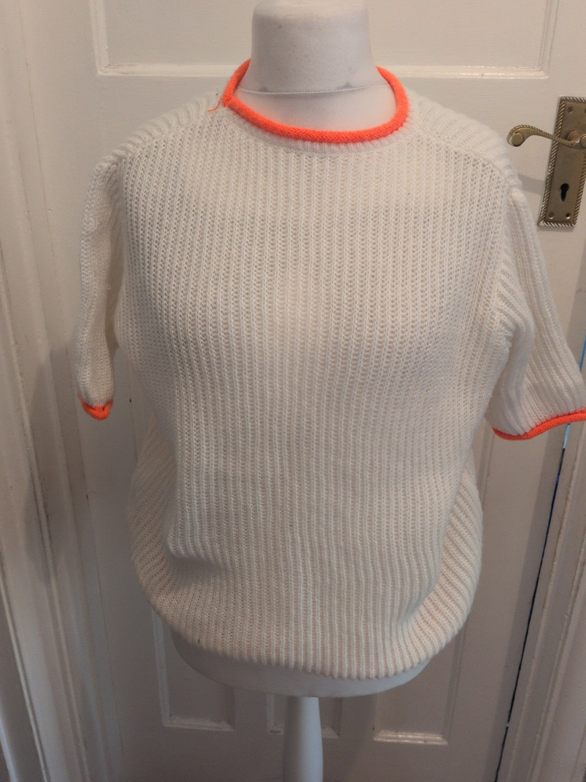 Large White And Orange Trim Pullover Jumper Knit