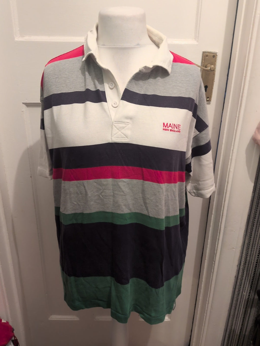 Maine New England Large Multi Stripe Short Sleeve Polo