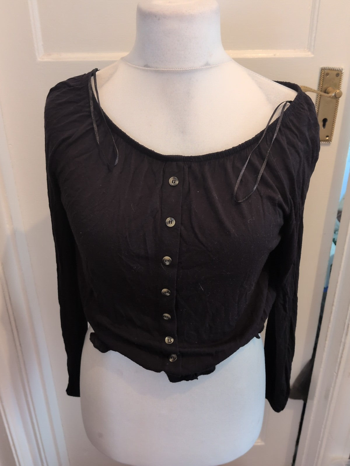 Ladies H&M Size Small Black Long Sleeved Elasticated Hem Blouse