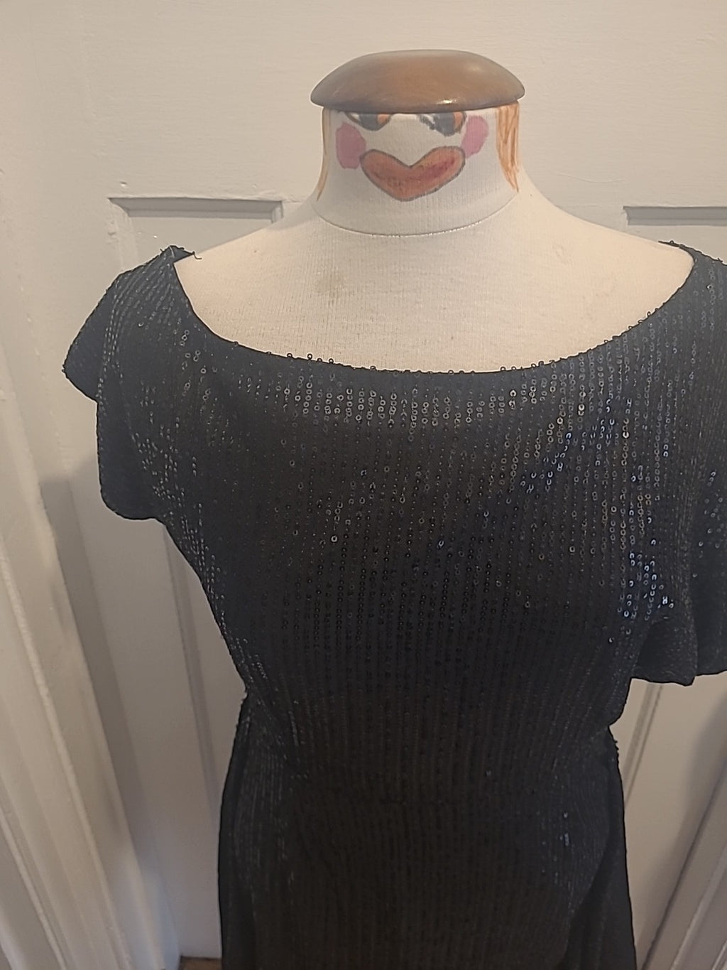 Ladies Size Large Black Glitter Short Sleeved Dress