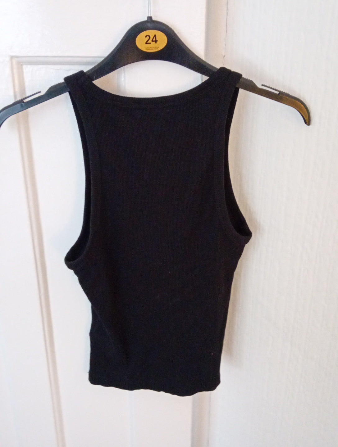 Ladies Black Ribbed Vest T Shirt Bershka Size Small