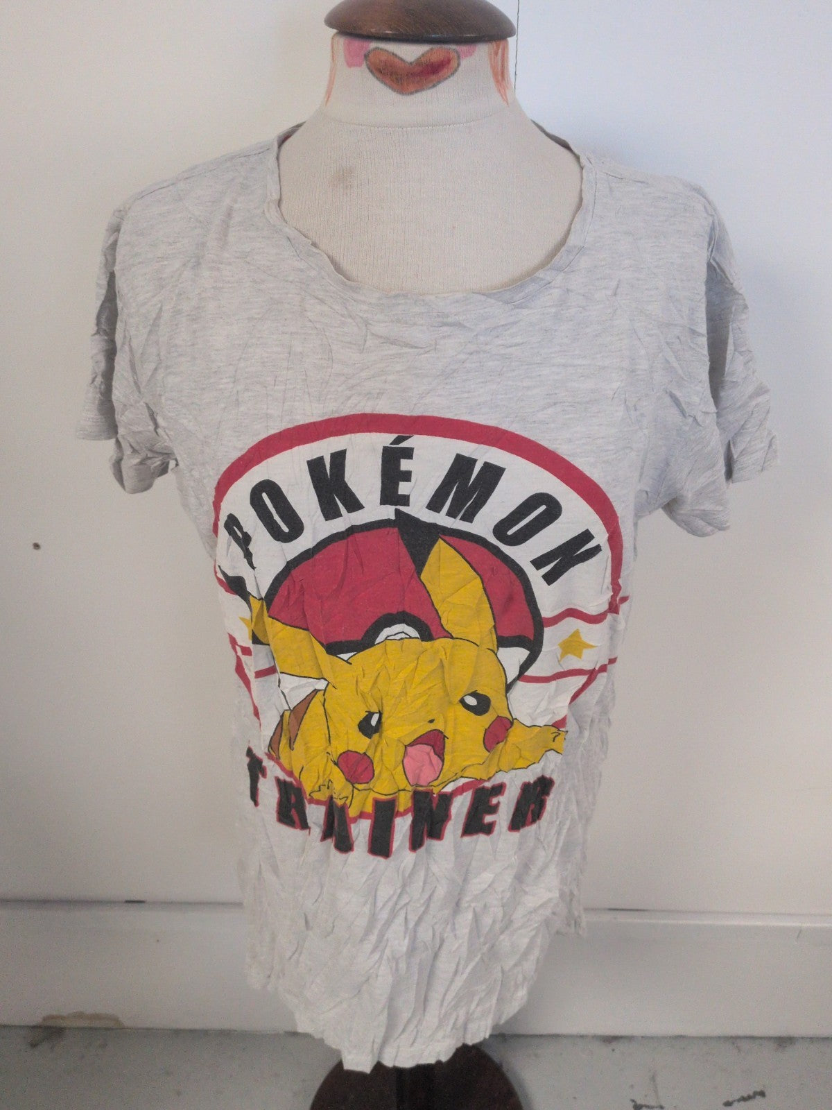 Ladies Primark Size Large Grey Pokémon Pyjama Top Short Sleeve