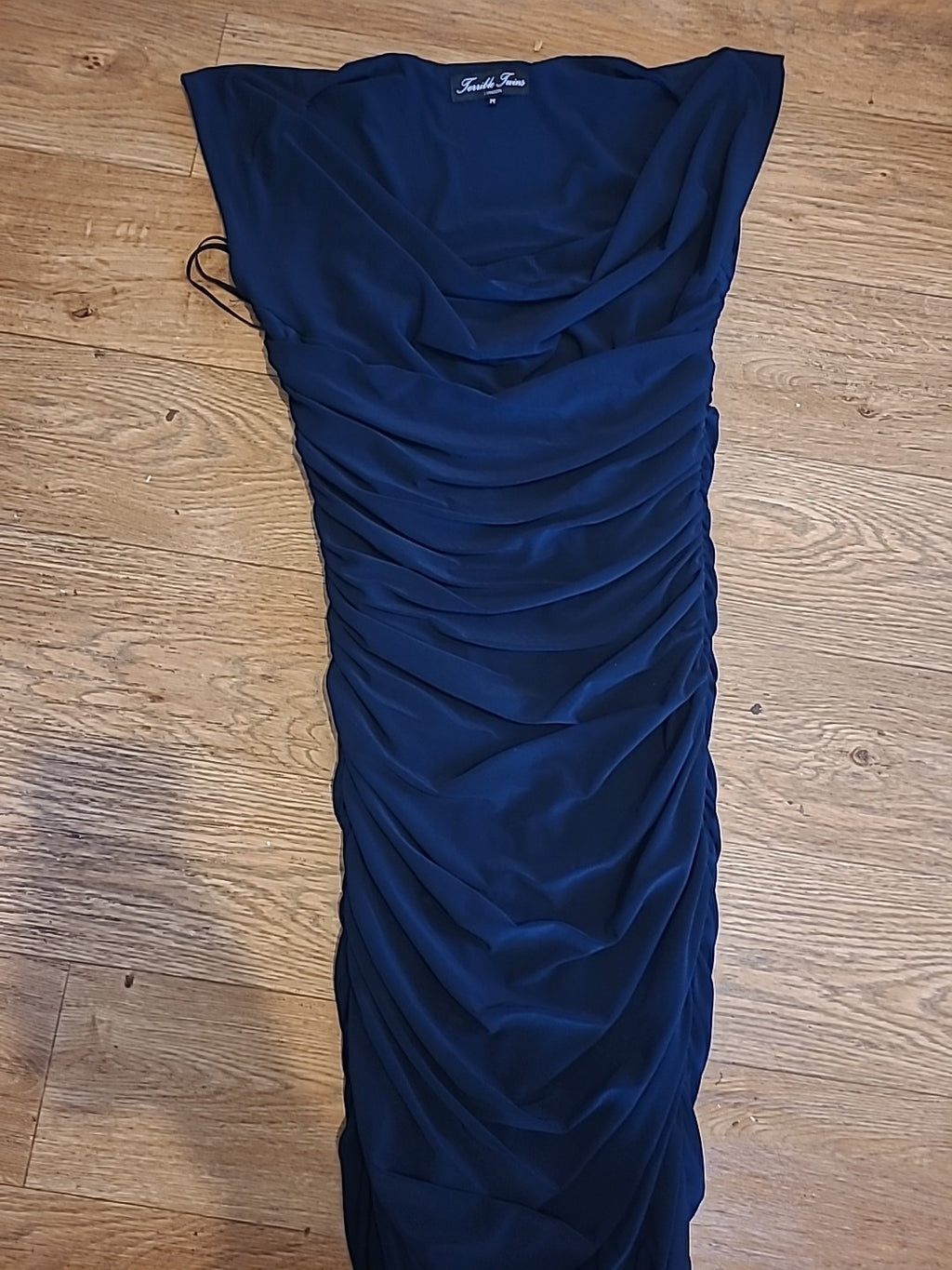 Ladies Terrible Twins Size Medium Navy Sleeveless Ruched Dress