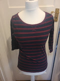 Ladies Papaya Size 14 Navy And Burgundy Striped Tshirt(Bobbling)