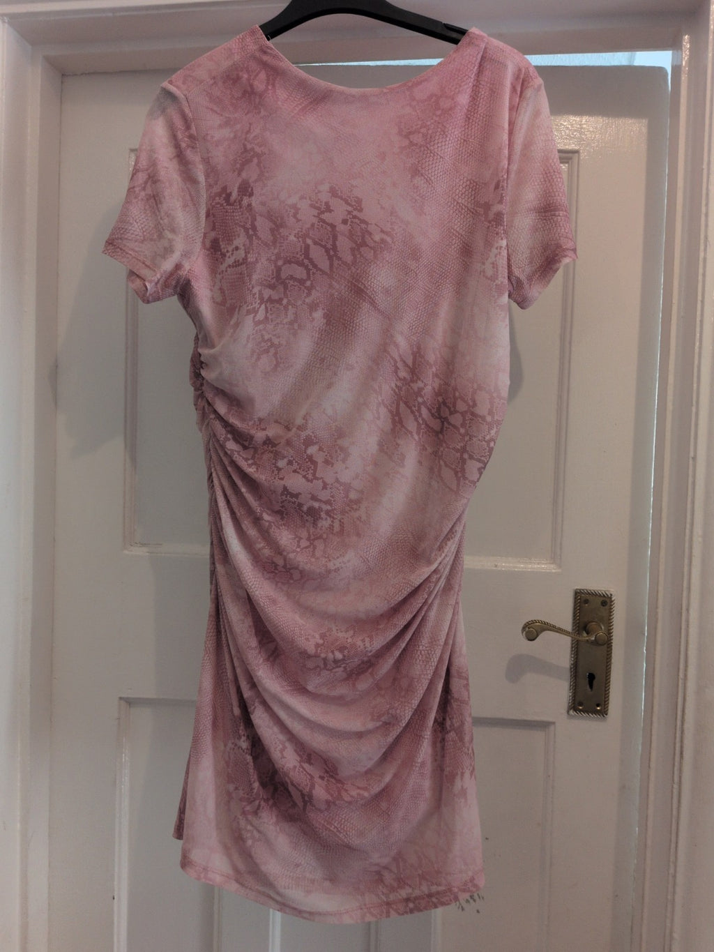 Primark Large Pink Lined Ruched Dress Short Sleeve Midi