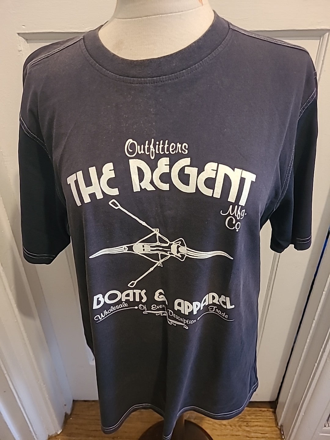 Mens Atlantic Bay Size Large Navy Printed Tee(marks On Neck)