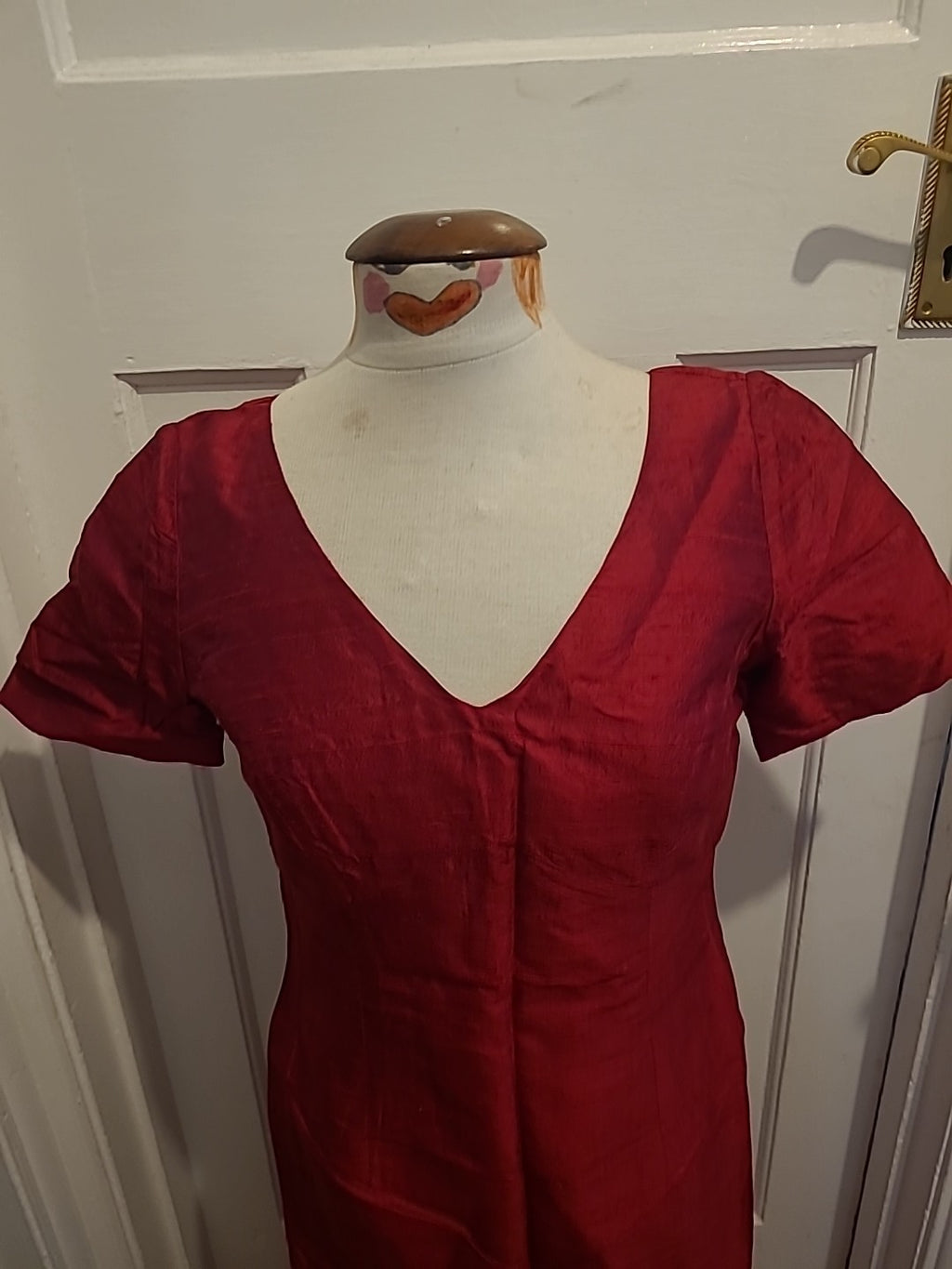 Ladies Size S/M Red Lined Short Sleeved Long Length Dress