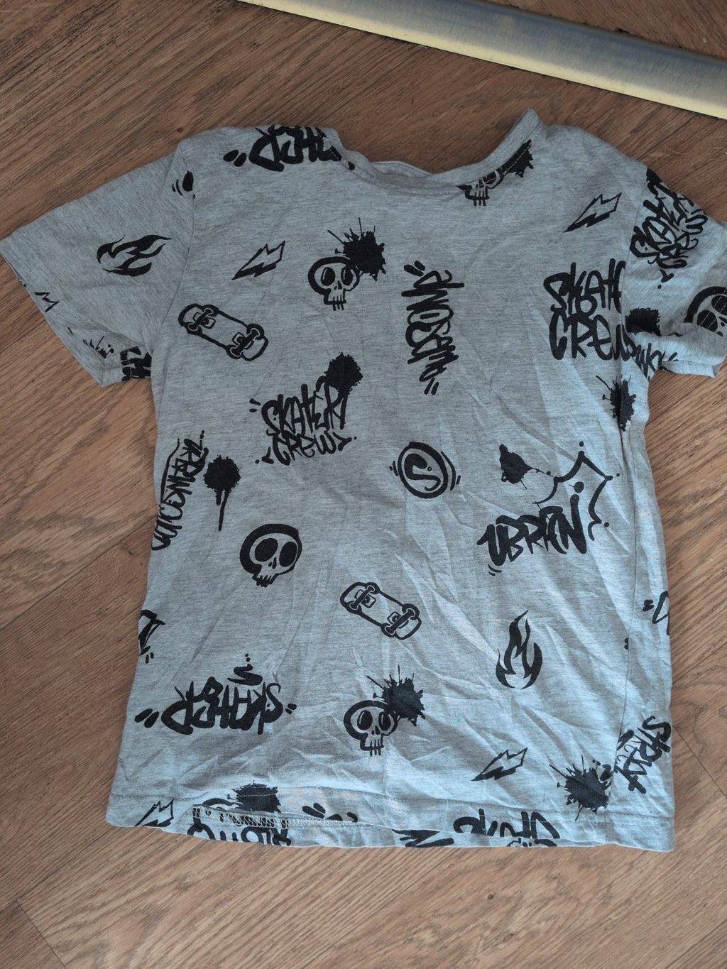 Peacocks 7-8 Years Black Graffiti Pattern Short Sleeve T-shirt