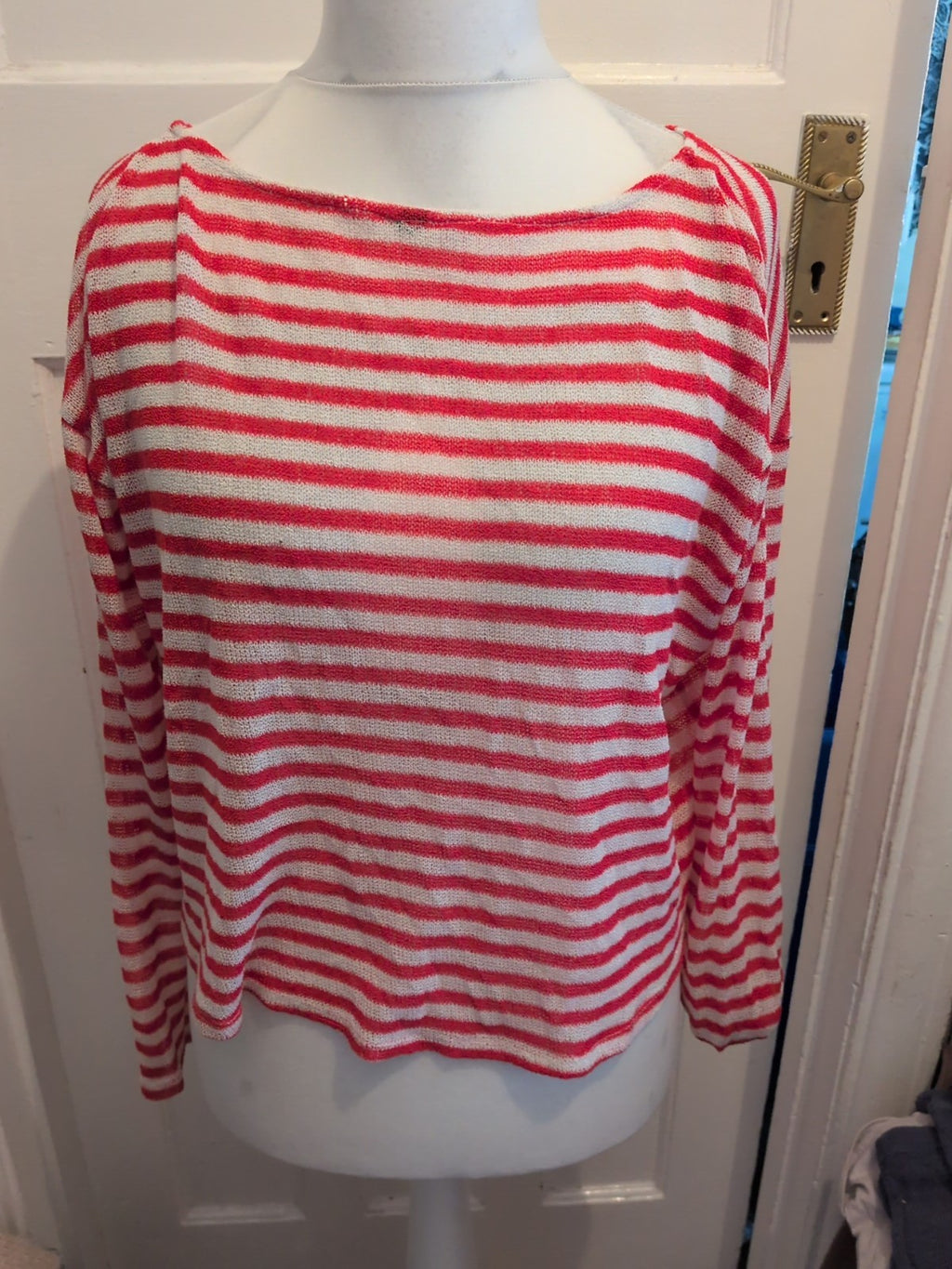 Medium Red And White Stripe Stretchy Long Sleeve Top
