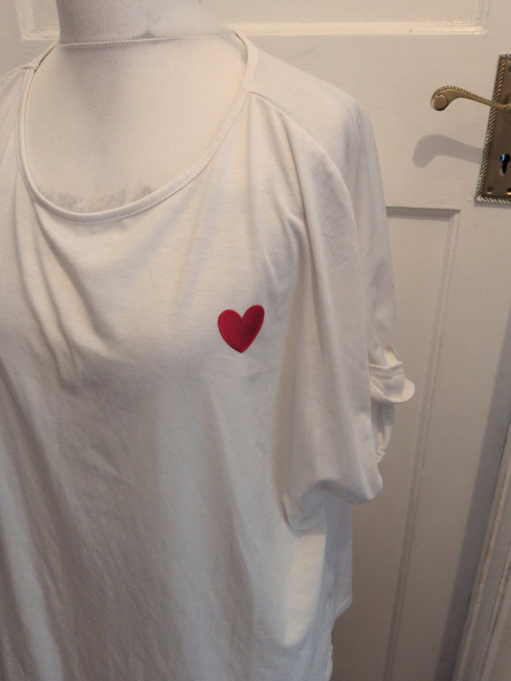 Shein 4XL White With A Red Love heart Short Sleeve T-shirt