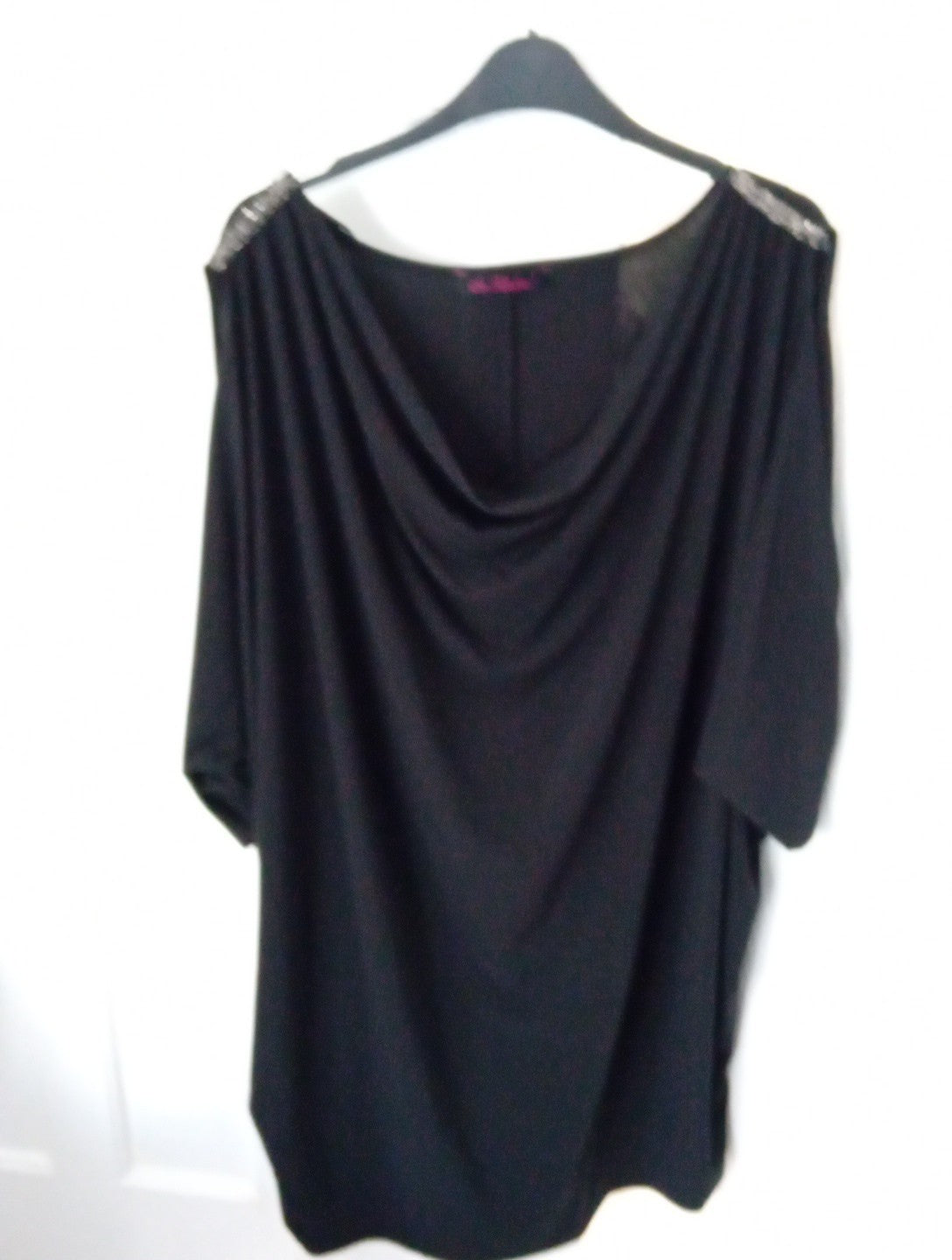 Ladies So Fabulous Black Cold Shoulder Top With Sequin Detail Size 28