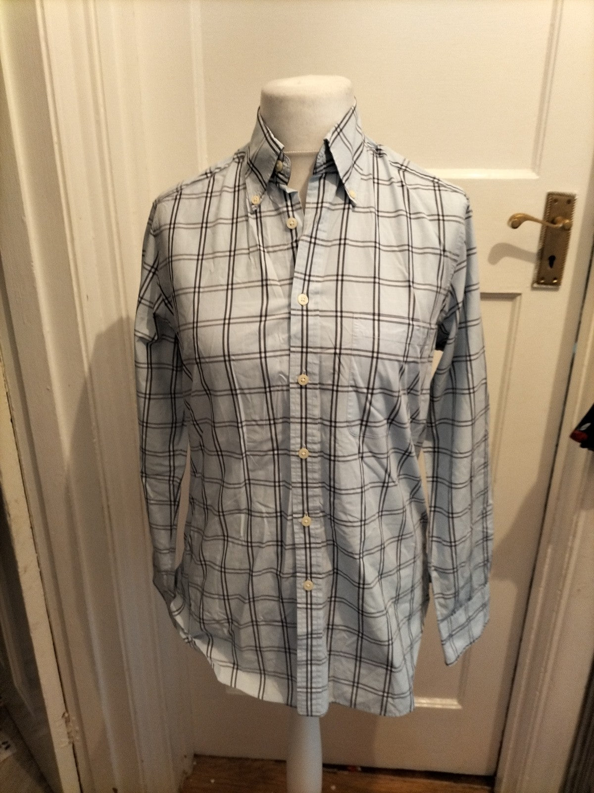 Mens Charles Tyrwhitt Size Small Pale Blue Check Long Sleeved Shirt