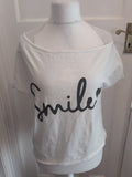 Large White With Black"Smile" Print Short Sleeve T-shirt