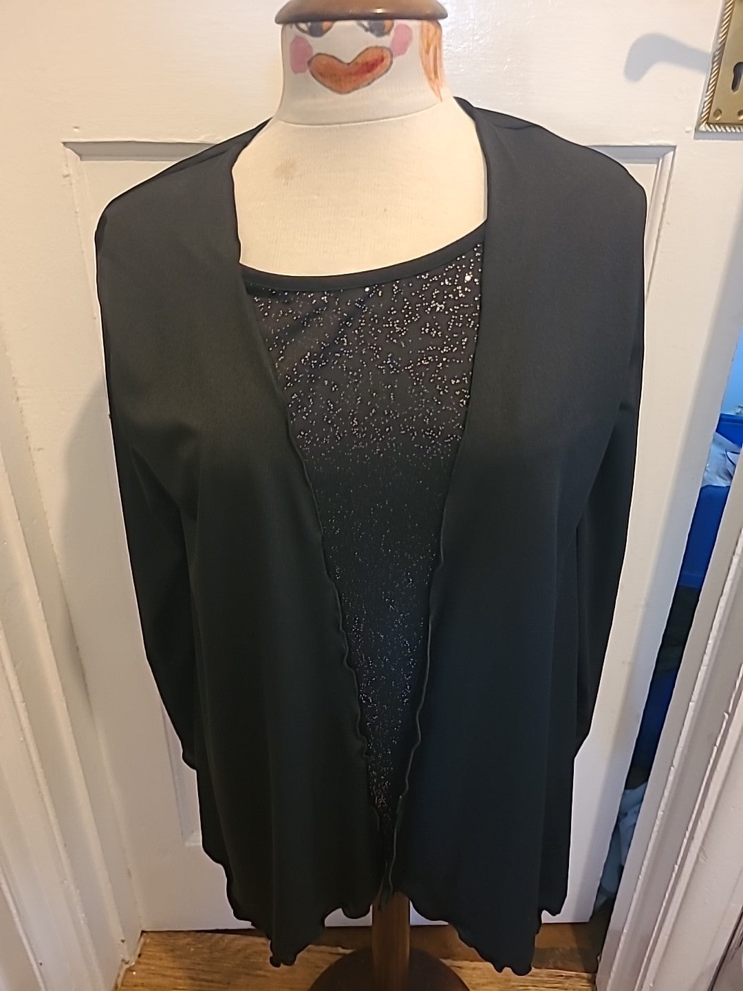 Ladies Gabrielle Vicenga Size 10/12 Black Sparkle Blouse Long Sleeved