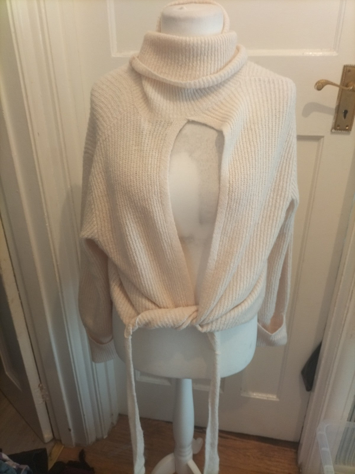 Na-kd Medium Cream Split Back High Neck Jumper