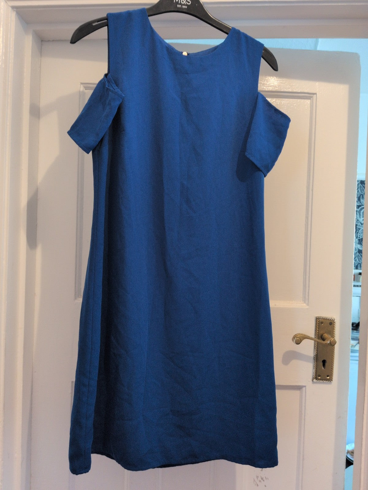 Oasis 8 Royal Blue Open Shoulder Short Sleeve Dress