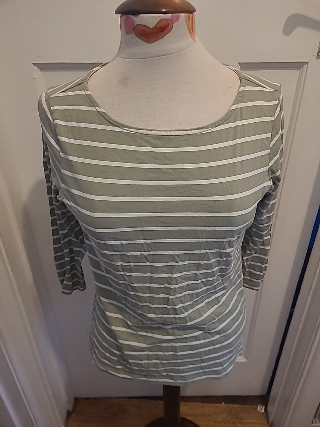 Ladies Crew Clothing Size 10 Light Khaki White Striped Long Sleeved Blouse