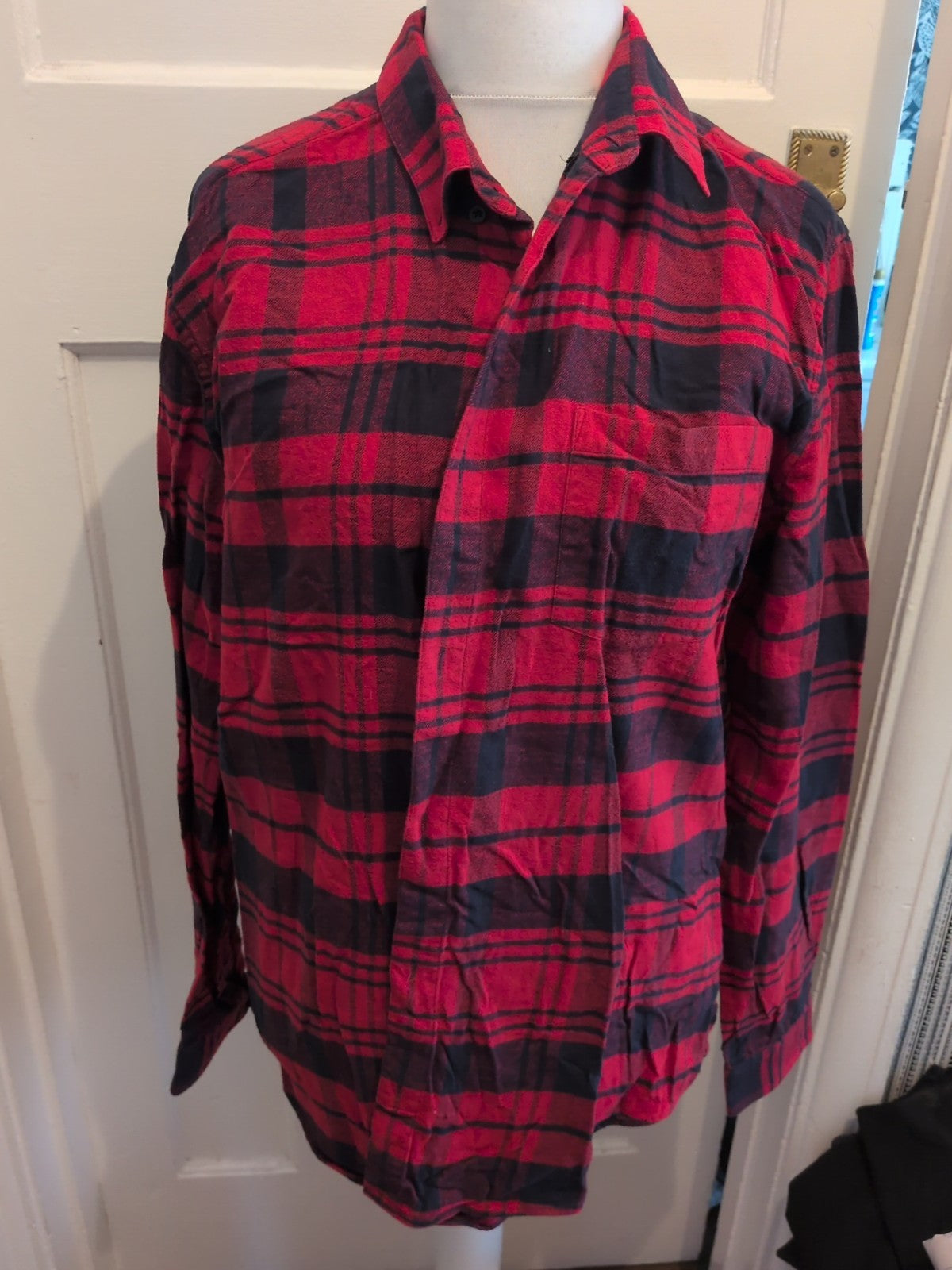 Next XL Navy With Red Check Long Sleeve Shirt Regular Fit