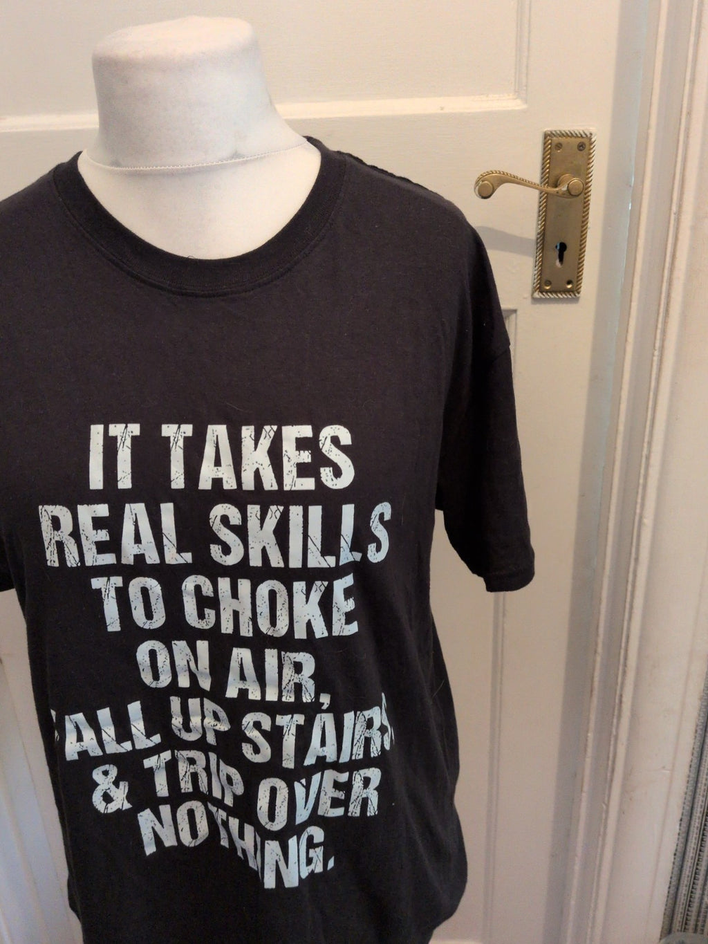 Large Black With White Slogan Short Sleeve T-shirt