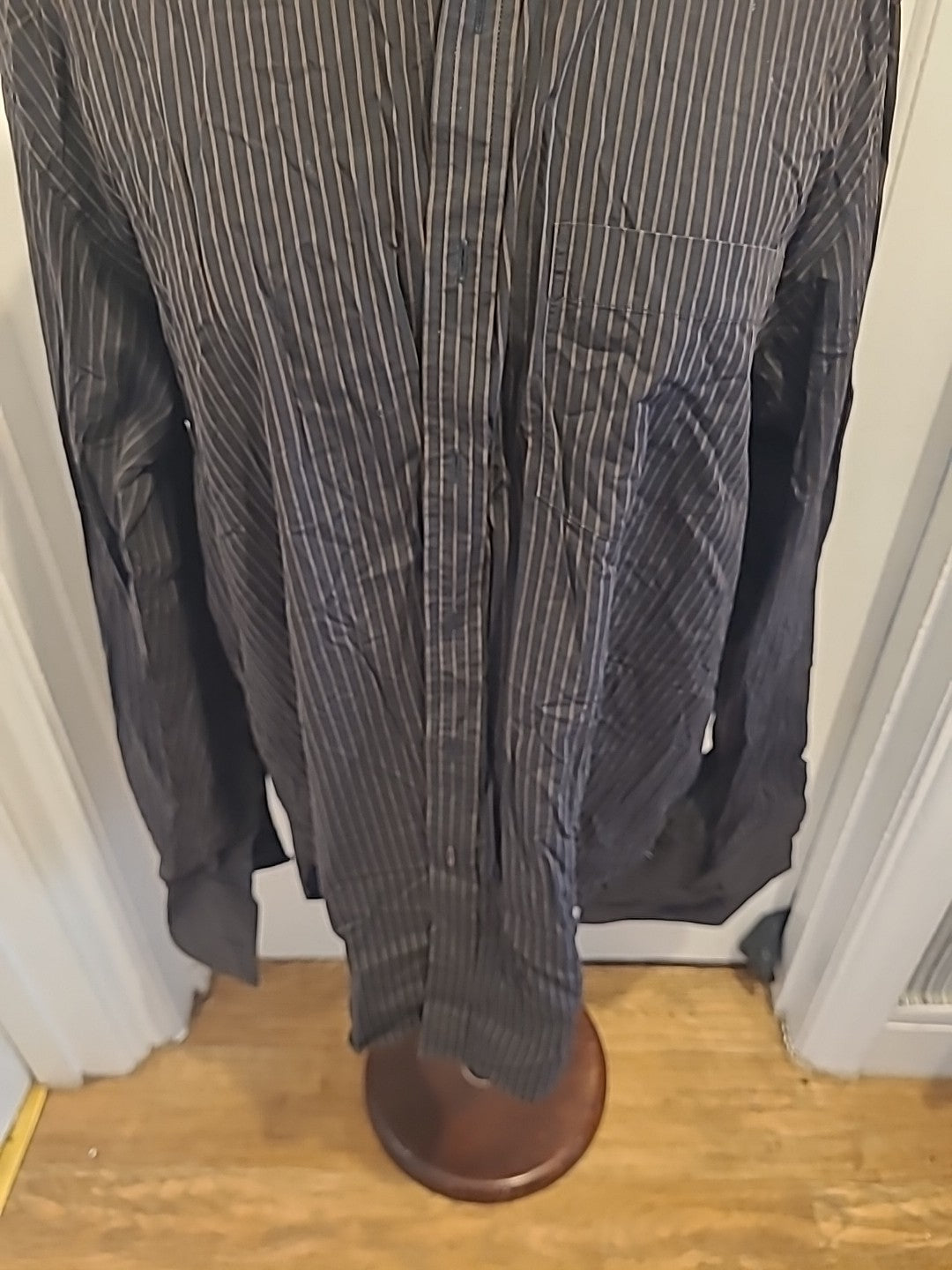 Mens Tu Size 16.5 Formal Superfine Cotton Black Brown Striped Shirt