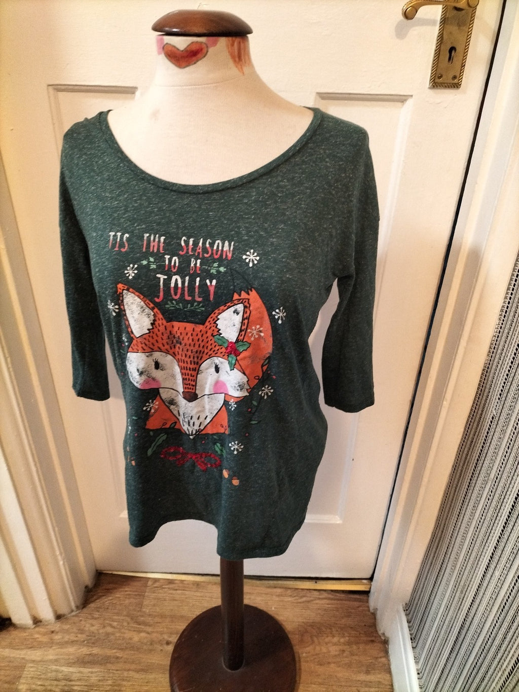 Ladies Next Size 12 Green Fleck Fox Tshirt