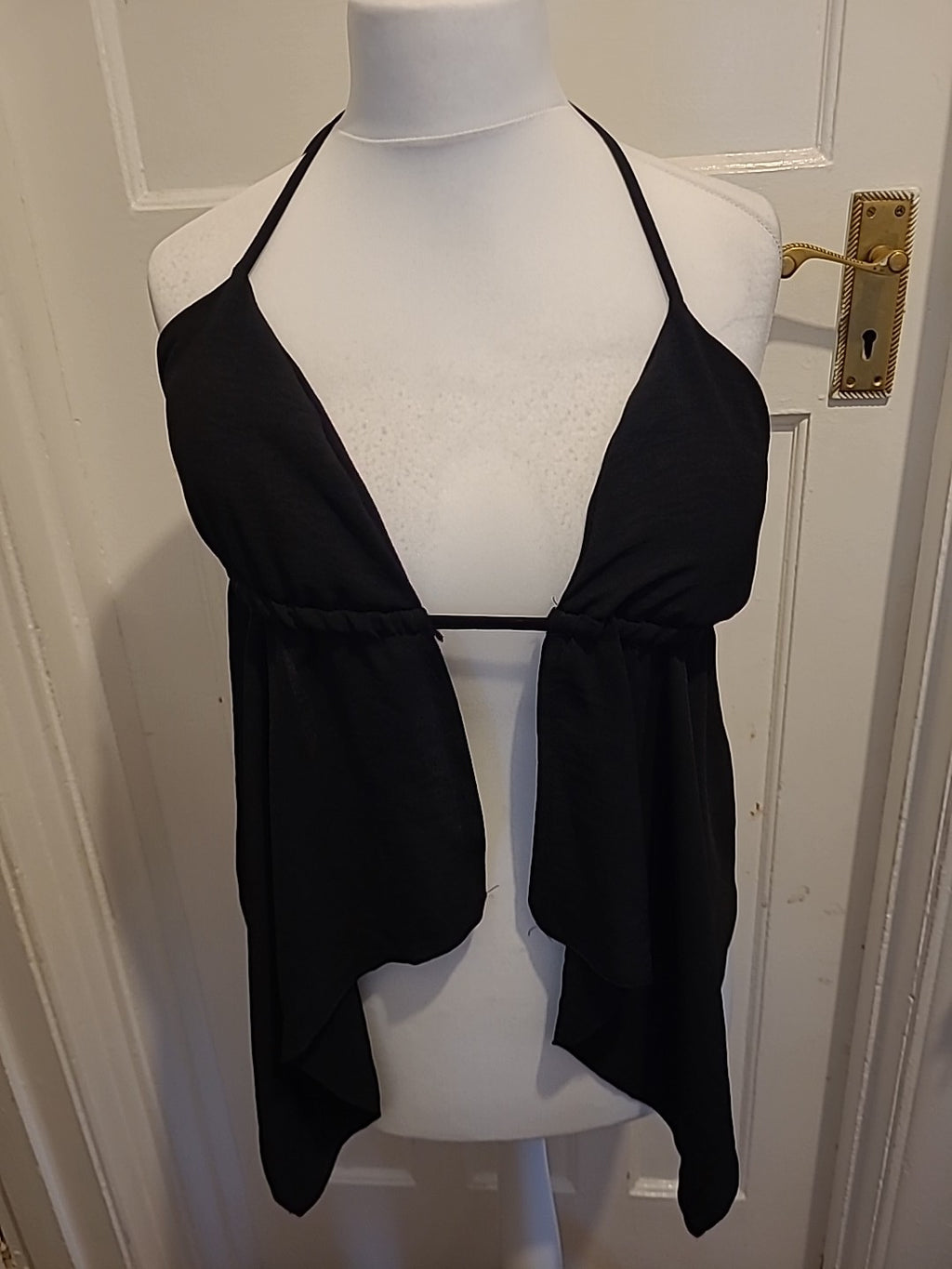Ladies Size Large Black Padded Self Tie Top