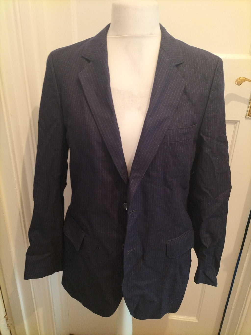 Mens Wool Medium Navy Pinstripe Suit Jacket