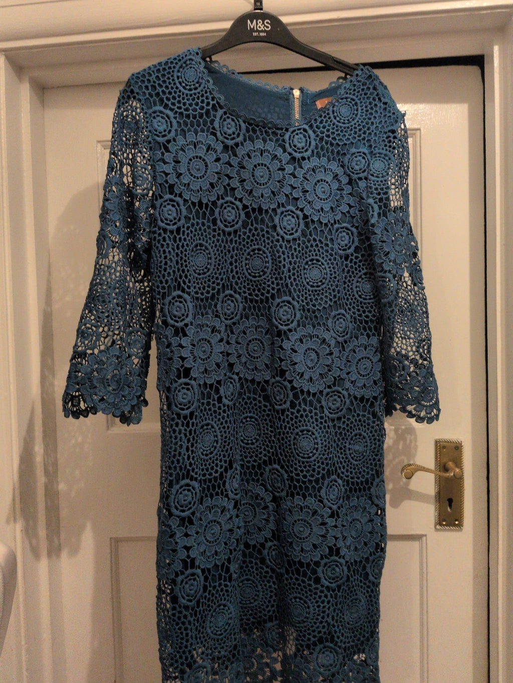 Jolie Moi Teal Lace Lined Long Sleeve Dress
