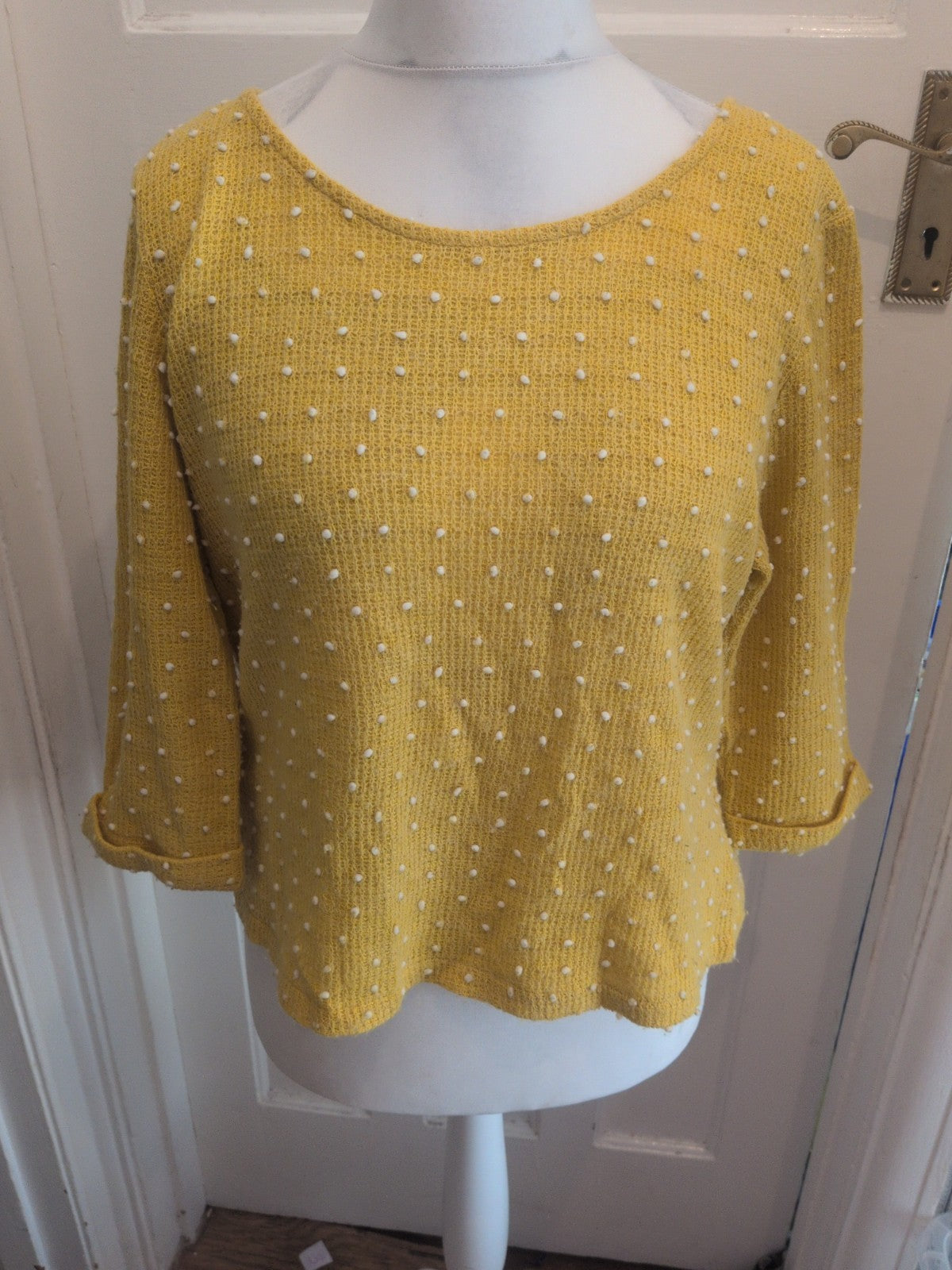 Izabel London 14 Yellow And White 3/4 Sleeve Jumper