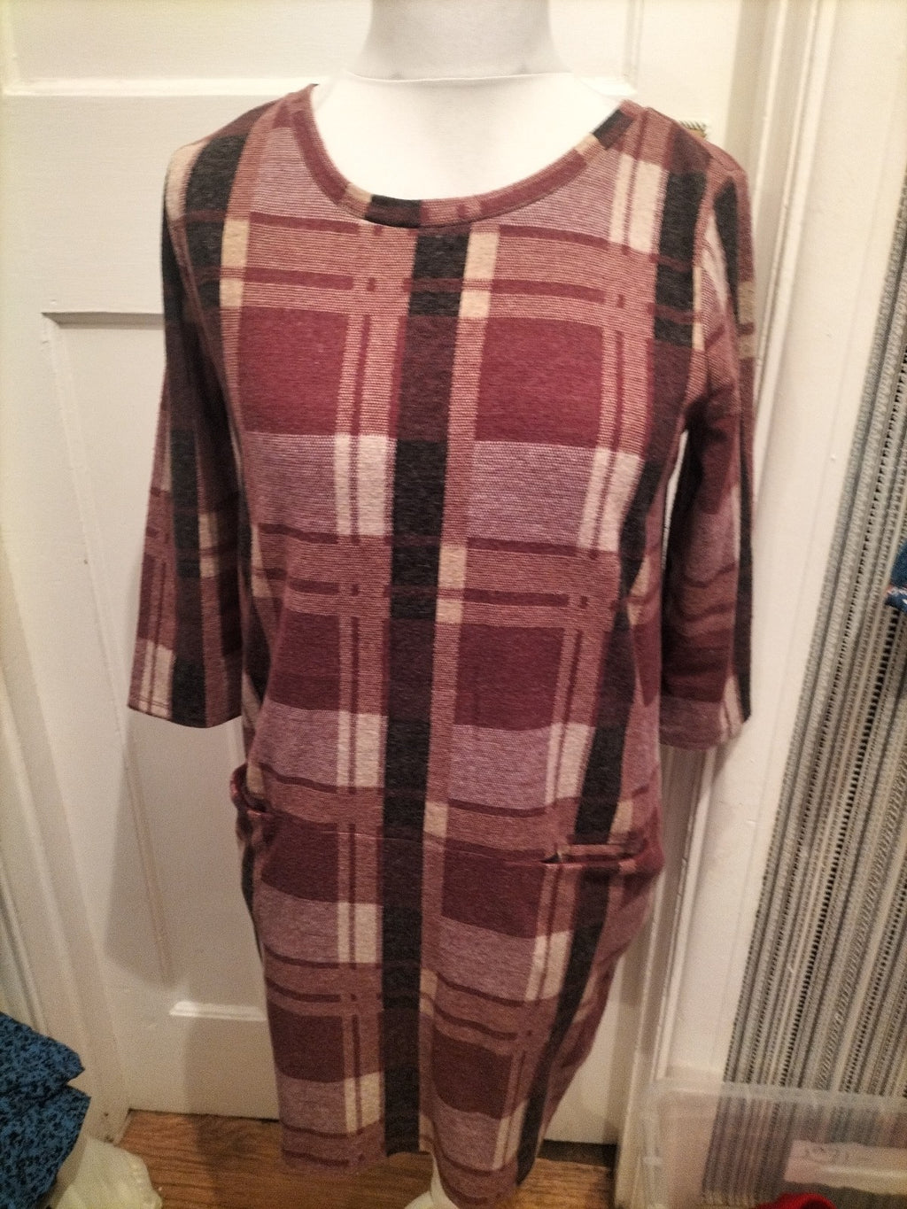 Tu 10 Purple Check Long Sleeved Dress With Pockets
