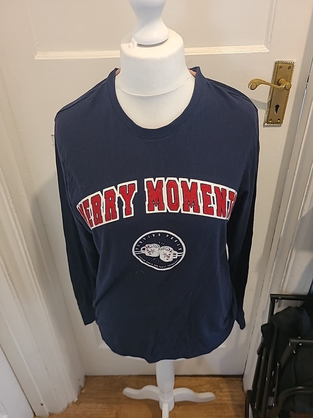 Mens George Size Medium Merry Moments Long Sleeved Pyjama Top