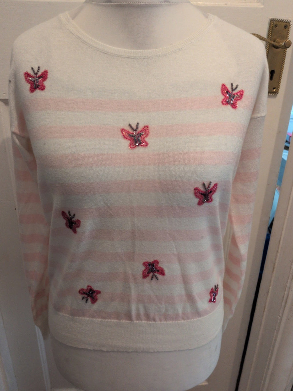 George 10 Pink Stripe Butterfly Long Sleeve Jumper