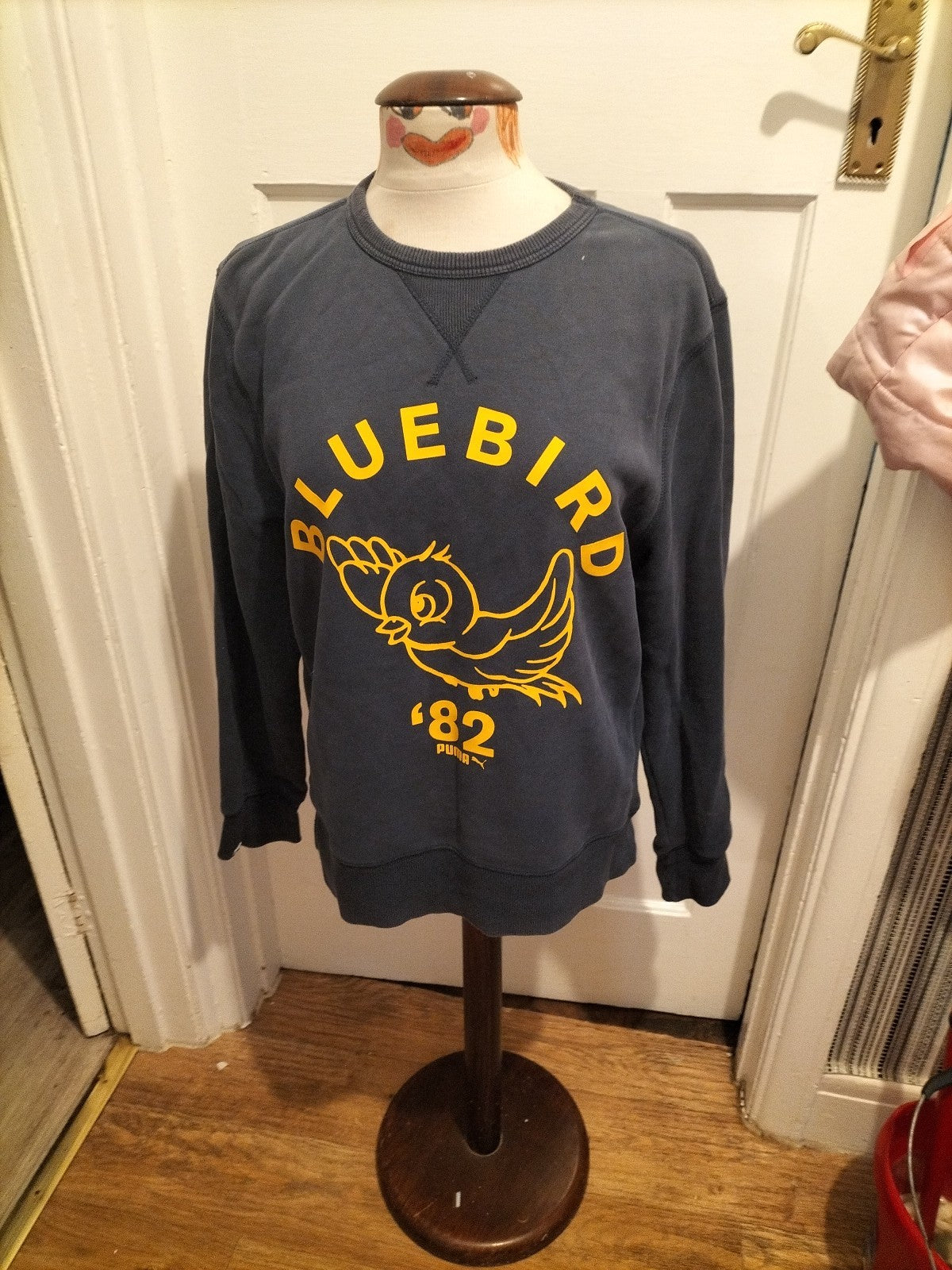 Mens Puma Size Medium Navy And Yellow Long Sleeved Pullover Jumper