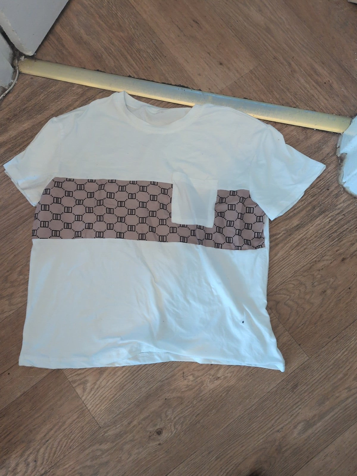 Shein 13-14 Years Brown And White Short Sleeve T-shirt