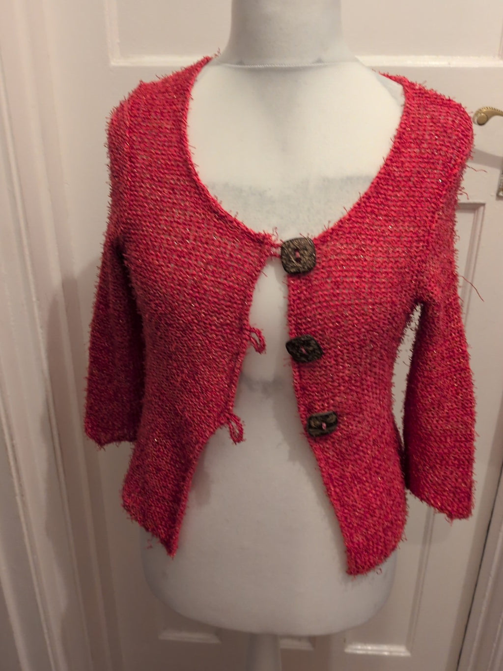 Large Pink Knit Long Sleeve Buttoned Cardigan