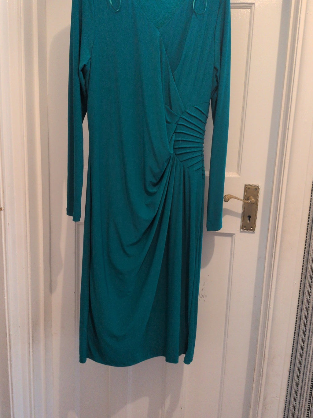Damsel In A Dress 16 Teal Lined V Neck Long Sleeve Dress Long Length