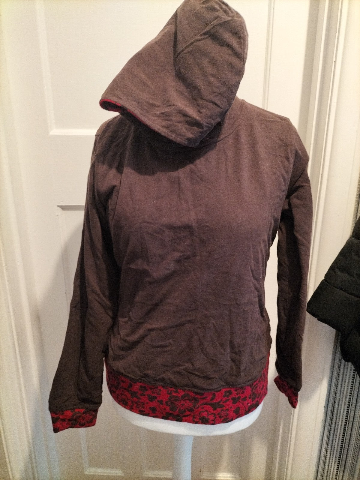 Ladies Size Large Brown Red Floral Reversible Hoodie