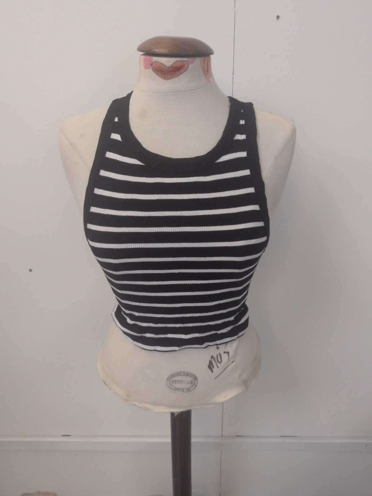 Ladies Primark Size Small Black Stripe Fitted Sleeveless T-shirt