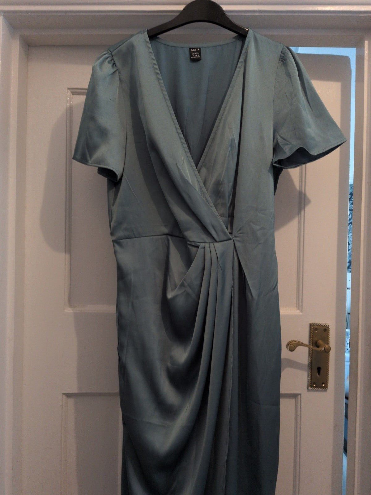 Shein Metallic Green Medium Short Sleeve Long Length Dress