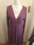 Large Purple Striped Long Sleeved Flare Dress V Neck