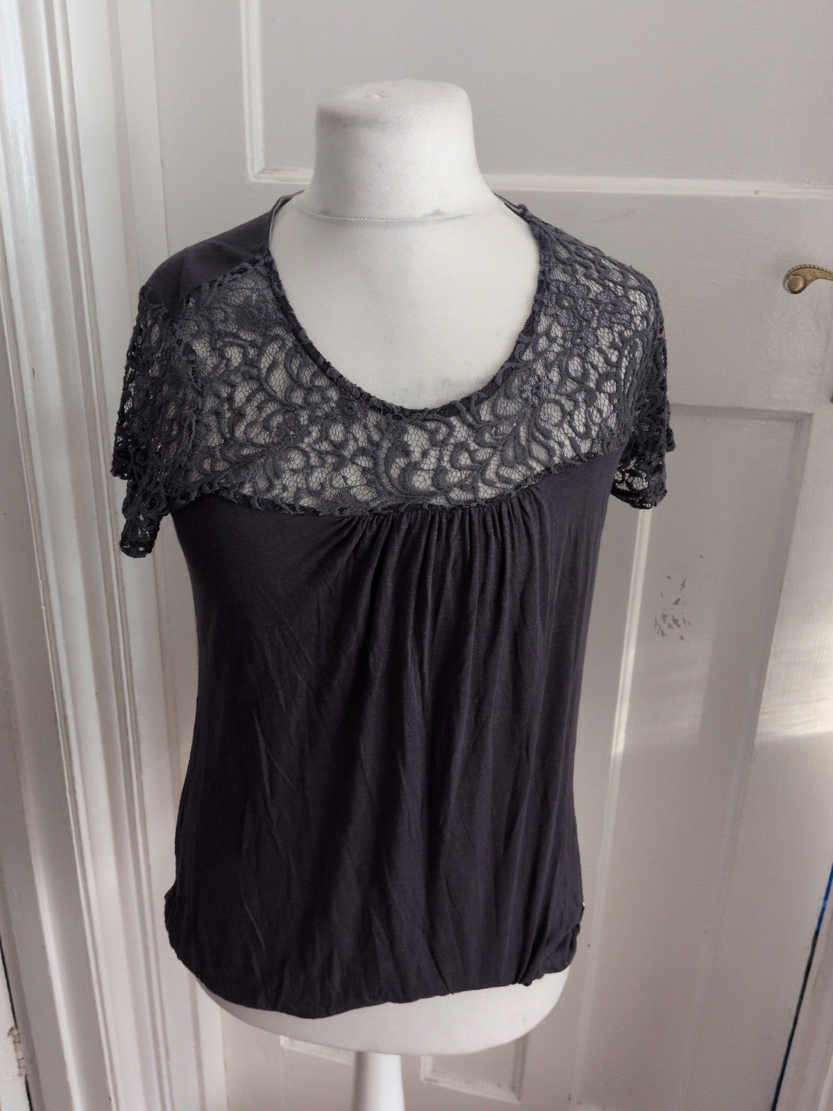 Rocha John Rocha 14 Grey Lace Short Sleeve Blouse