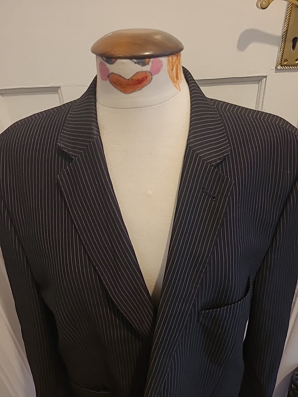 Mens George Size 44S Black Striped Lined Padded Suit Jacket