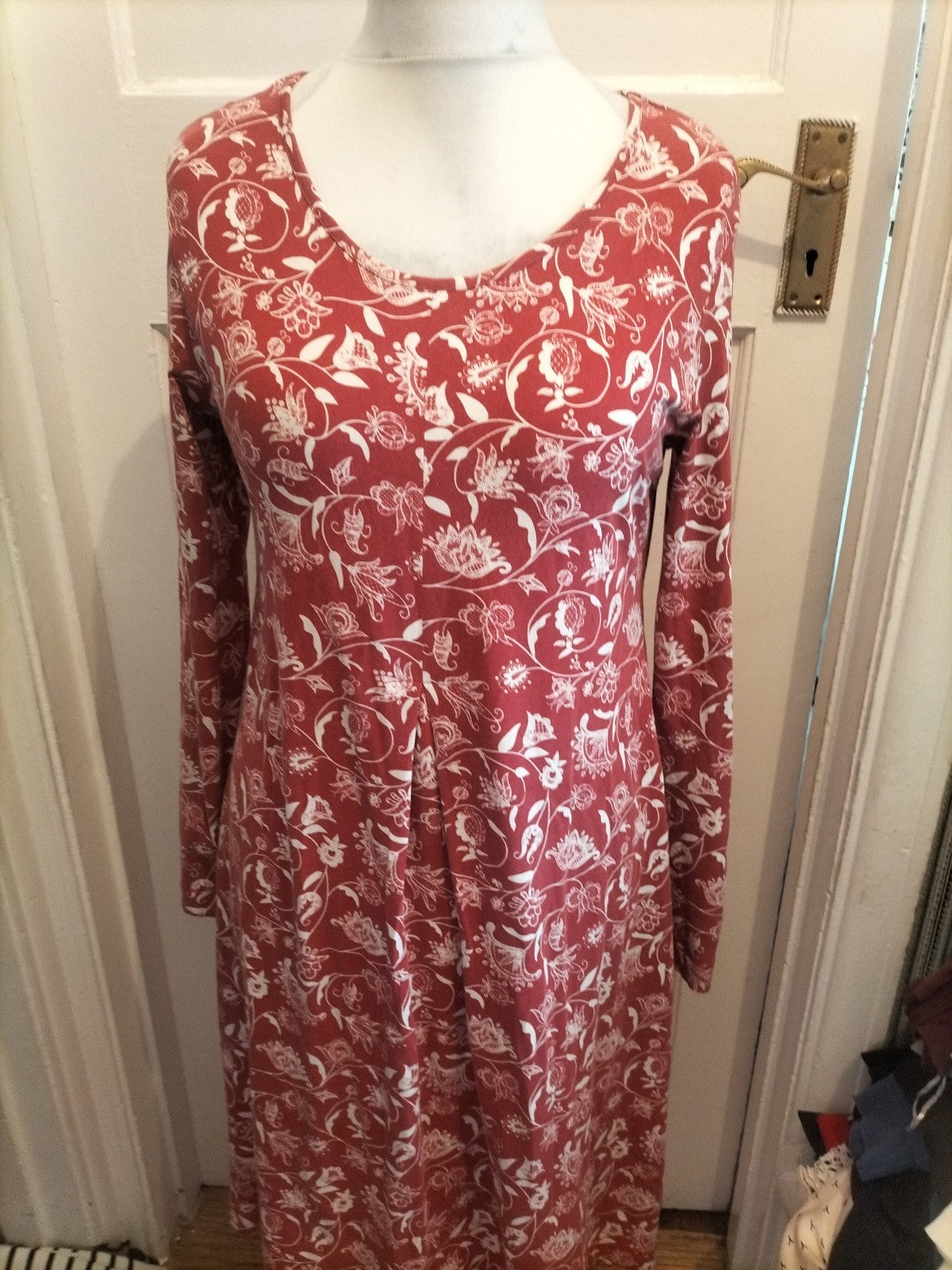 Deerburg Medium Red Floral Long Length Dress Long Sleeve