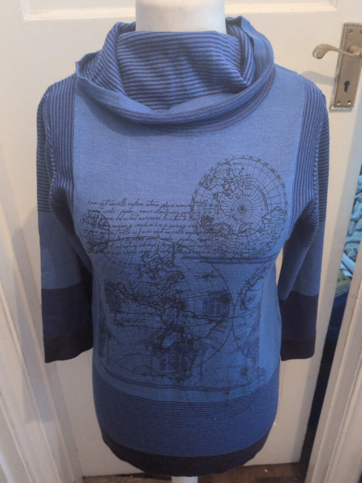 Ladies Emreco Size 10 Blue And Black High Neck Jumper