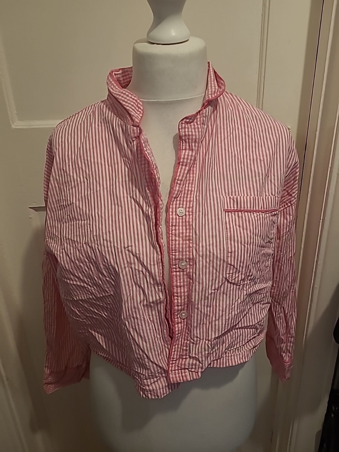 Ladies Primark Size 10-12 Pink Striped Pyjama Top