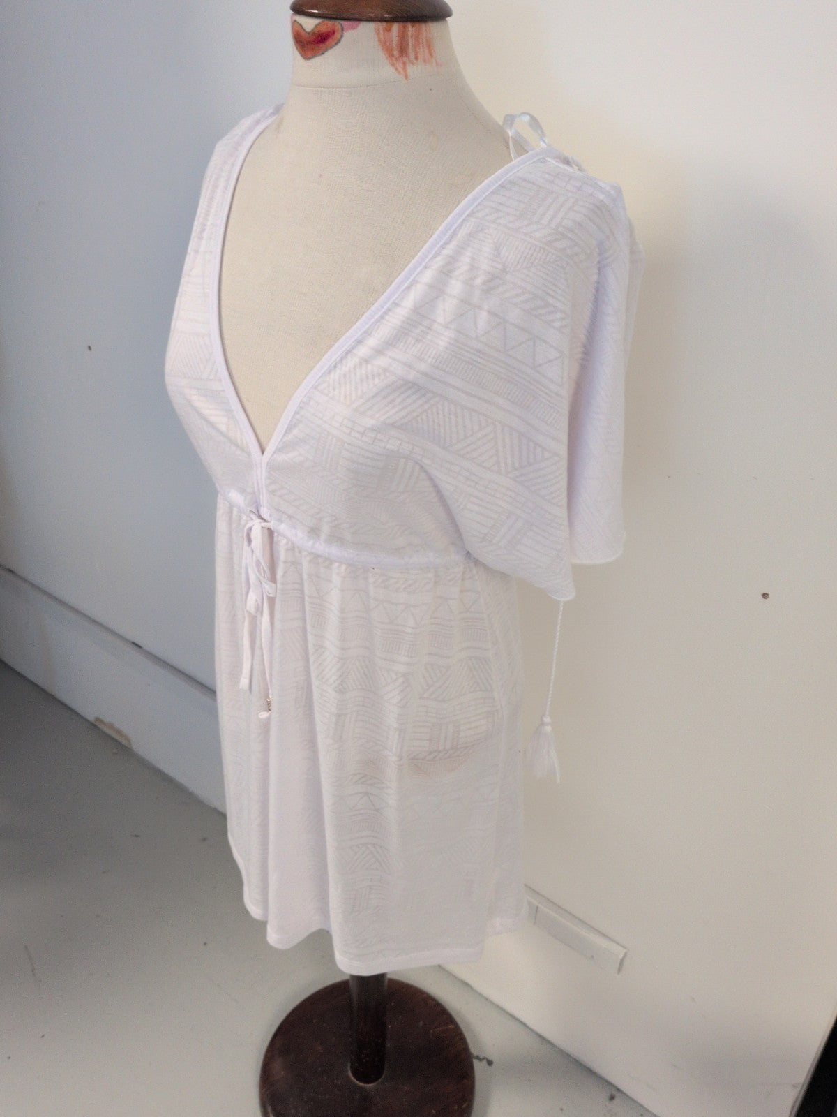Primark 10-12 White Wide V Neck Blouse