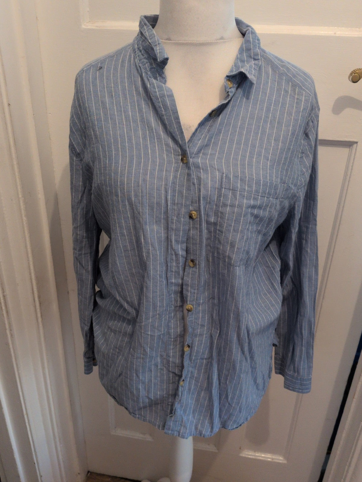 Primark 16 Blue With White Stripes Long Sleeve Pyjama Top