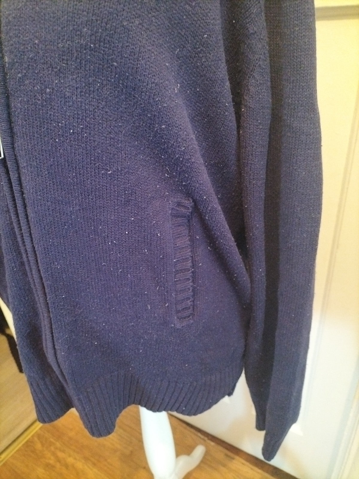 Mens Avenue Size XL Navy Ribbed Long Sleeved Full Zip Cardigan (Bobbling)