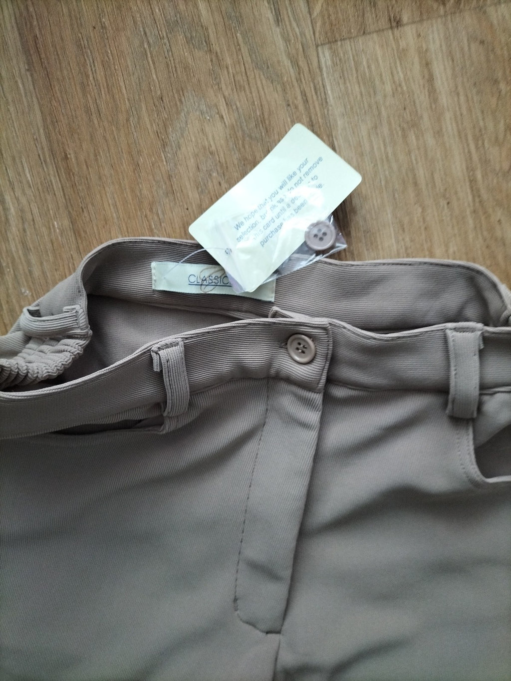 Brand New Ladies Classics Size 12 Beige Ribbed Slight Elasticated Trousers