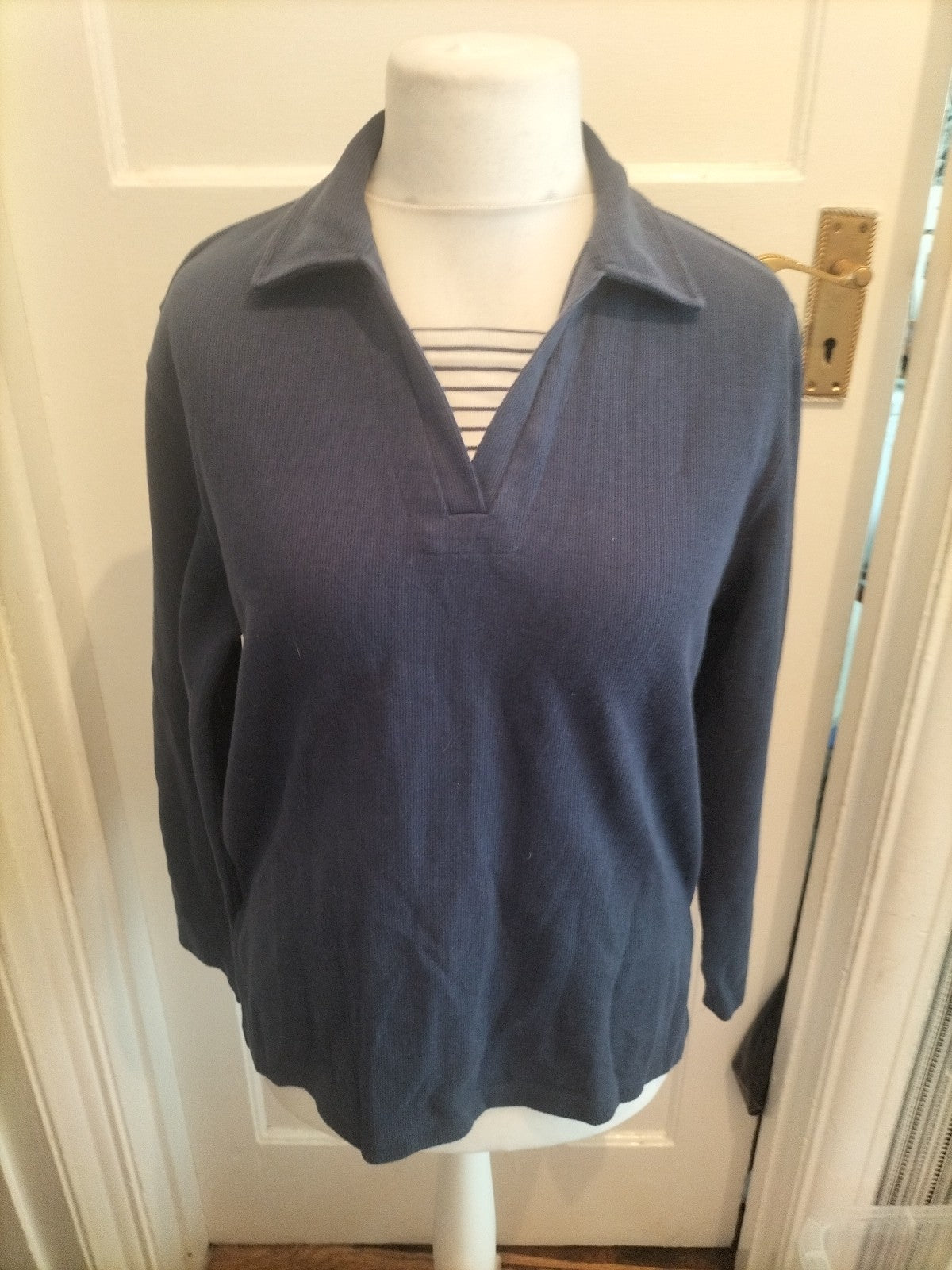 Papaya Small Navy Collared Long Sleeved Pullover Jumper